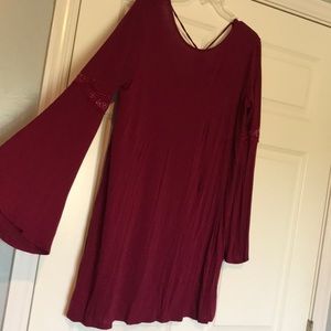 Maroon long sleeve shirt dress.